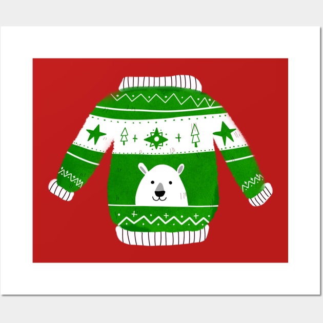 Cute Ugly Christmas Sweater Bear Wall Art by bruxamagica